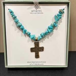 Atterri | Turquoise Cross Choker Necklace ~ 14” + 3”